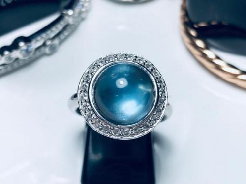 Sterling Silver Blue Stone Dome Ring