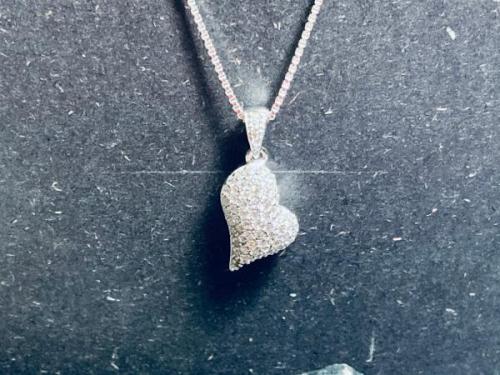 Sterling Silver Pavé Puffed Heart Necklace