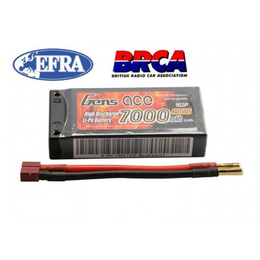 Gens ace 7000mAh 3.7V 50C 1S2P HardCase Lipo Battery 11# - DEAN-T - EFRA BRCA - RC Car - RcHobby24