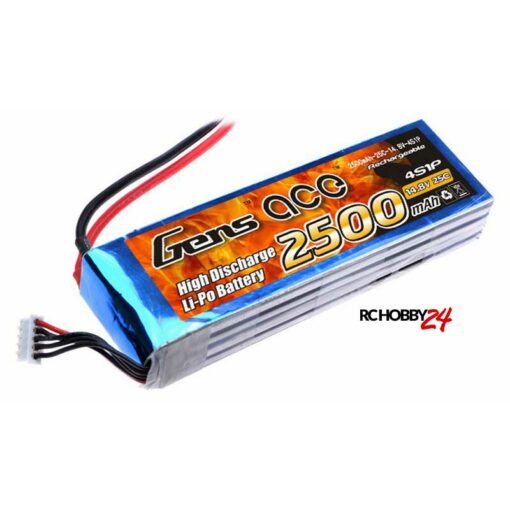 Gens ace 2500mAh 14.8V 25C 3S1P Lipo Battery Pack - Helicopter, Ducted Fan - www.RcHobby24.com