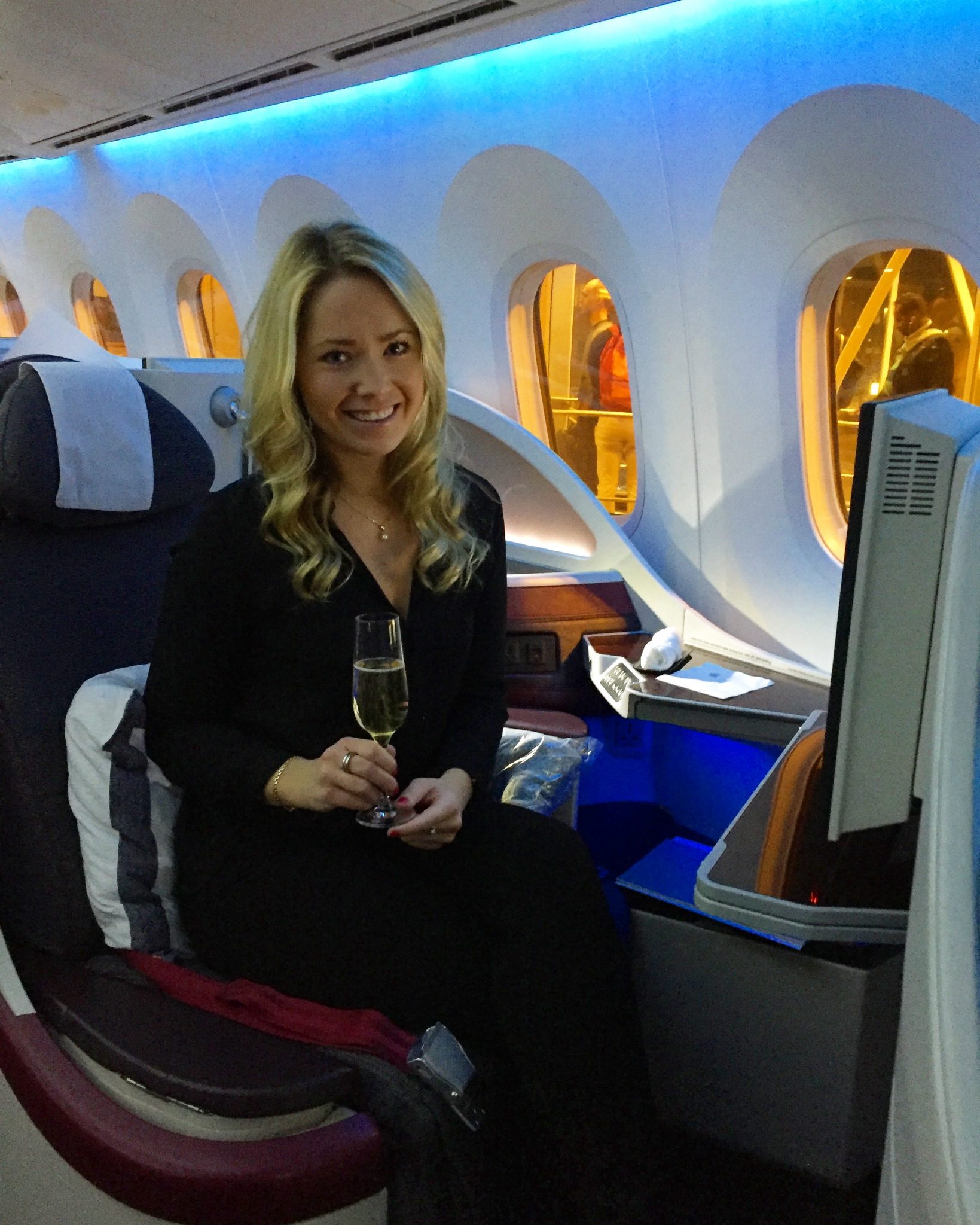 A picture of me in business class of Qatar airways 