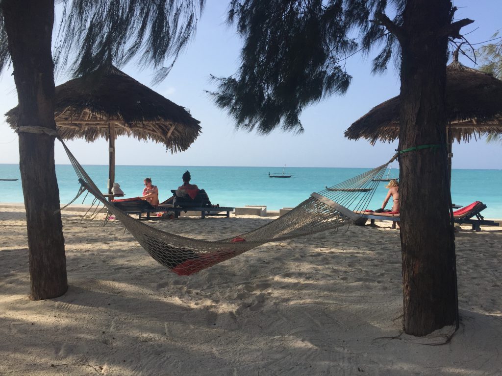 A picture of me in a hammock at Smiles beach hotell nungwi