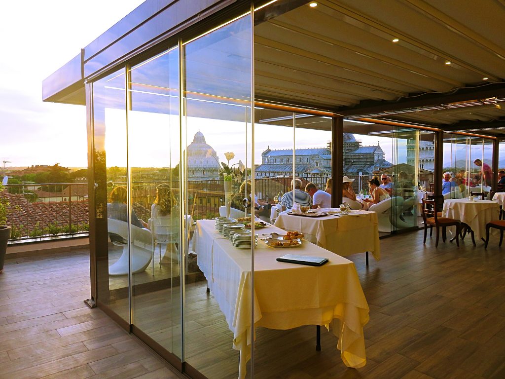 a picture of the interior of the rooftop restaurant 
