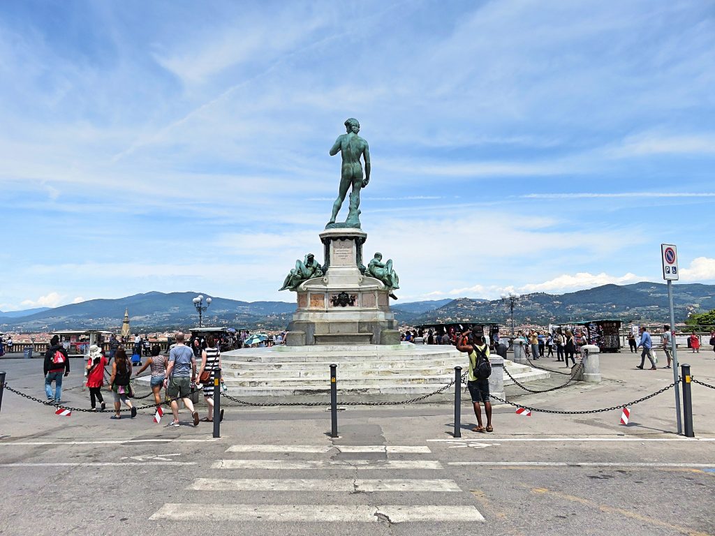 A sculpture of David in bronze