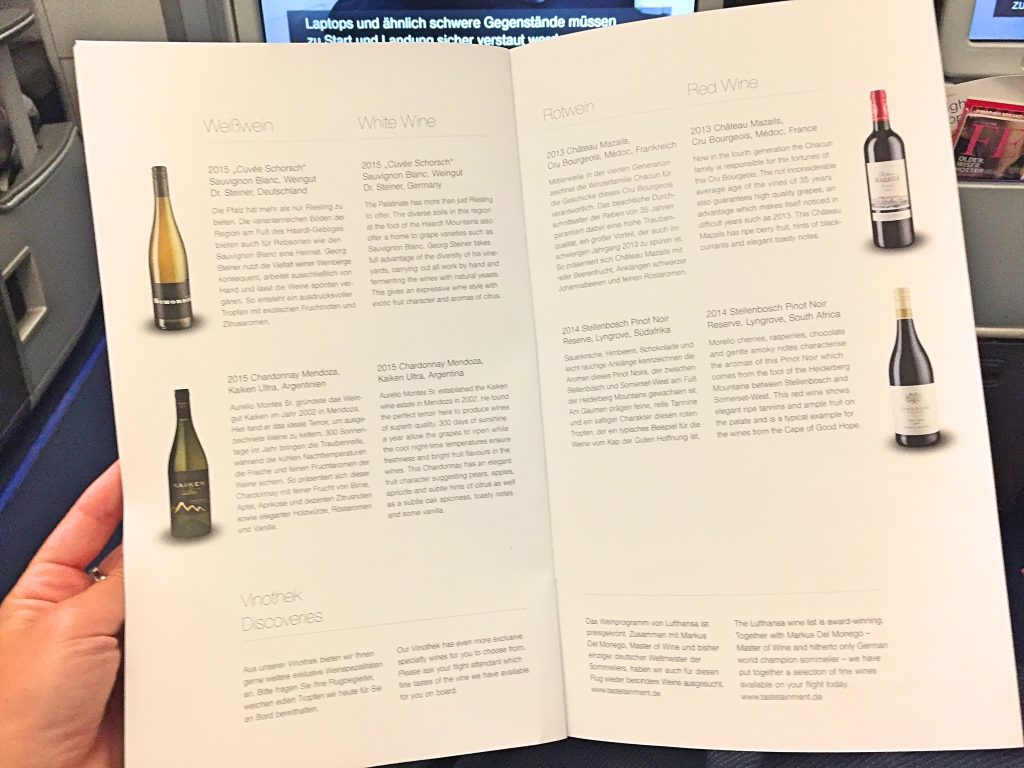 A picture of the menu for red and white wine