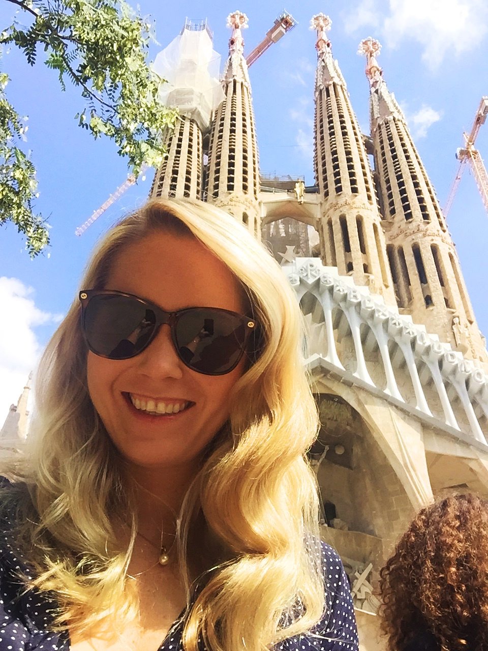 Me taking a selfie in the sun at La Sagrada Familia 