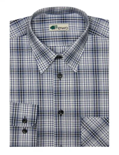 EWO Workwear: Blårutad bomullsskjorta i normallängd