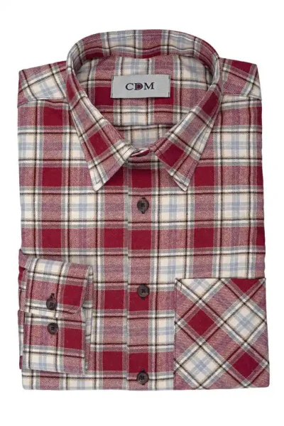 CDM Flanellskjorta Premium rutad i fiskbensmönster - röd