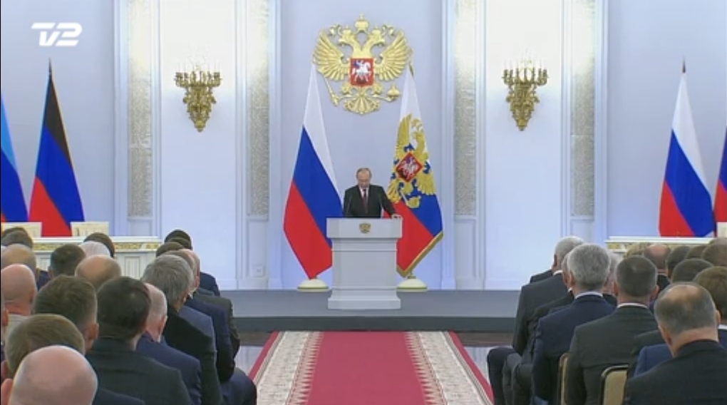Se og lyt til hele Putins tale om annekteringen af de fire russisk-besatte regioner her