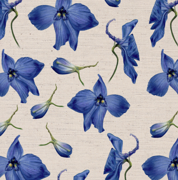 Blue floral linen fabric