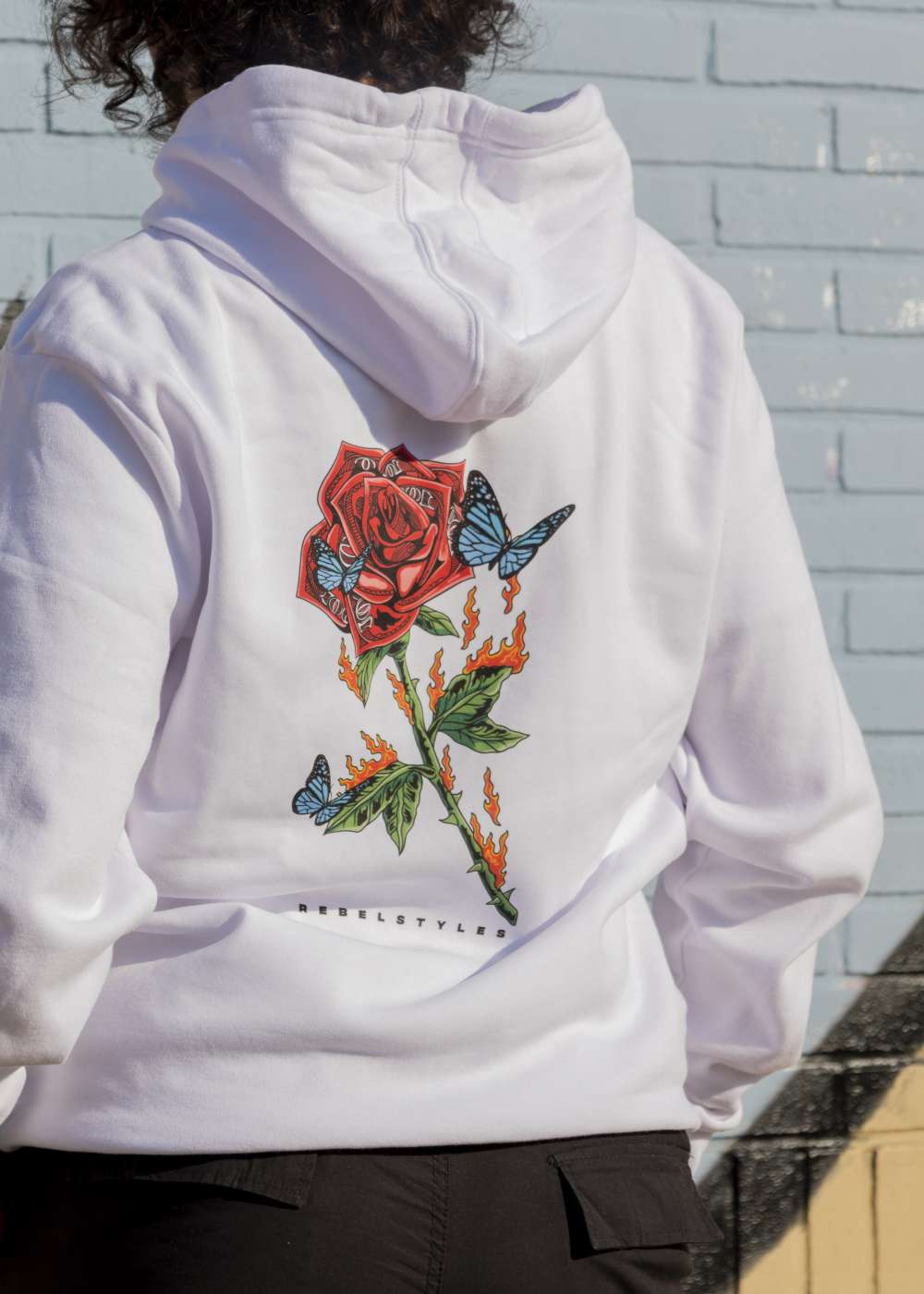 white hoodie front back