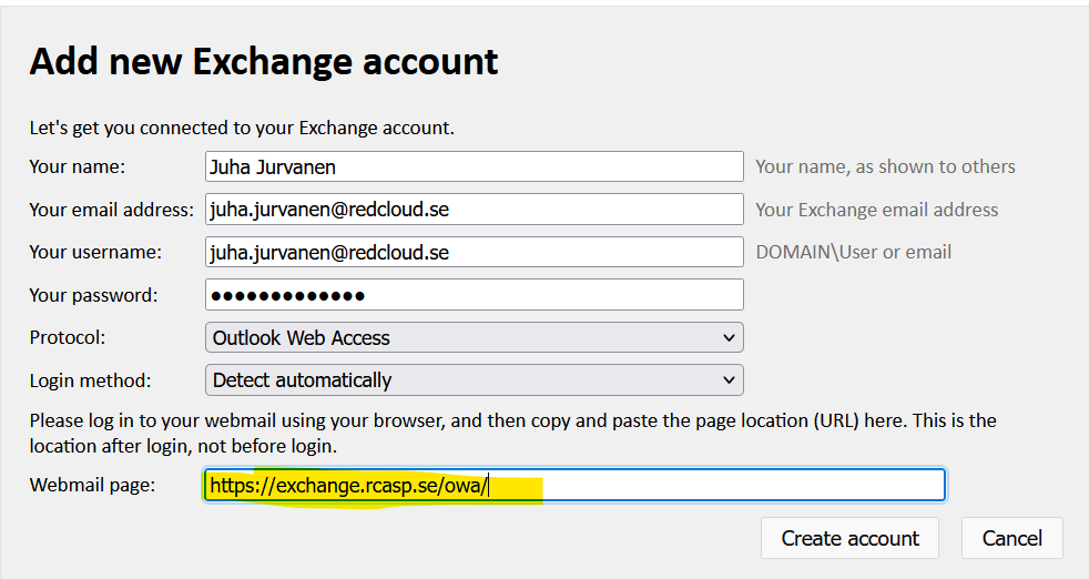 Att använda Mozilla Thunderbird mot e-post i molntjänsten rCloud Office
