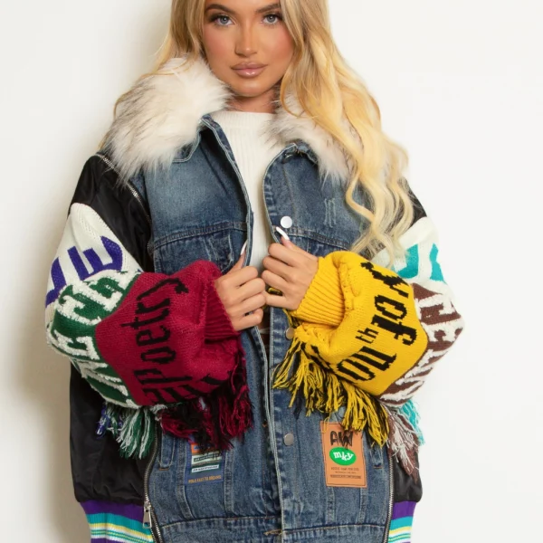 DENIM JASJE MET GEBREIDE MOUW