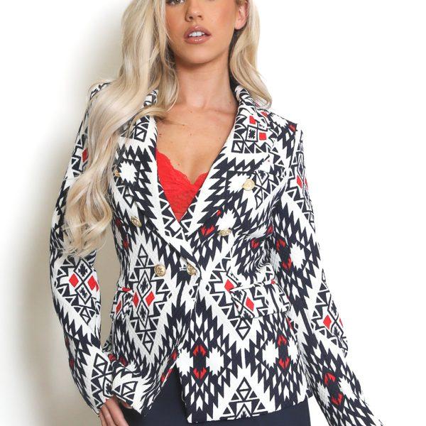 Blazer met dubbele rij knopen en Azteekse print