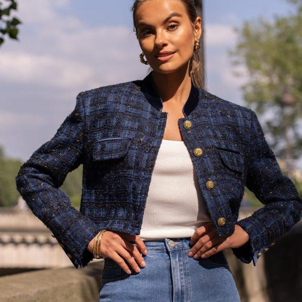 Cropped blazer met tweedruit en textuur