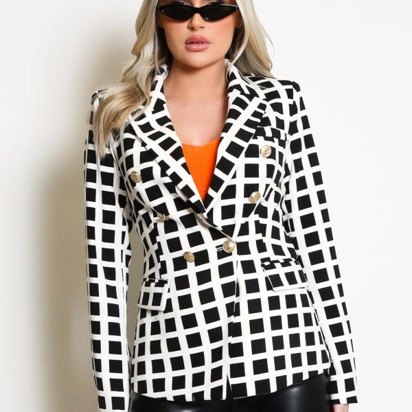 Blazer met dubbele rij knopen en rasterruit