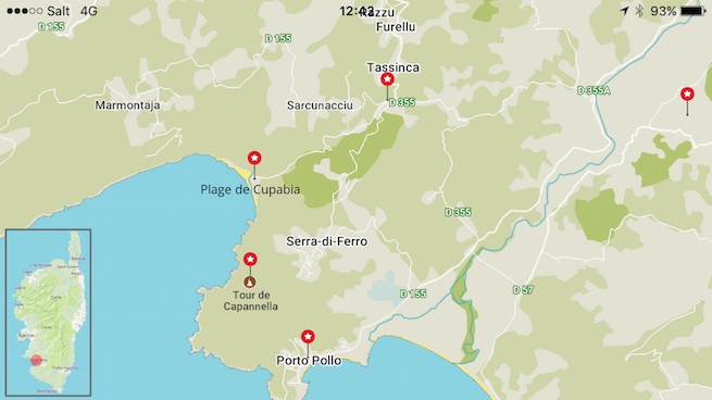 VW Bus auf Korsika Karte Cupabia