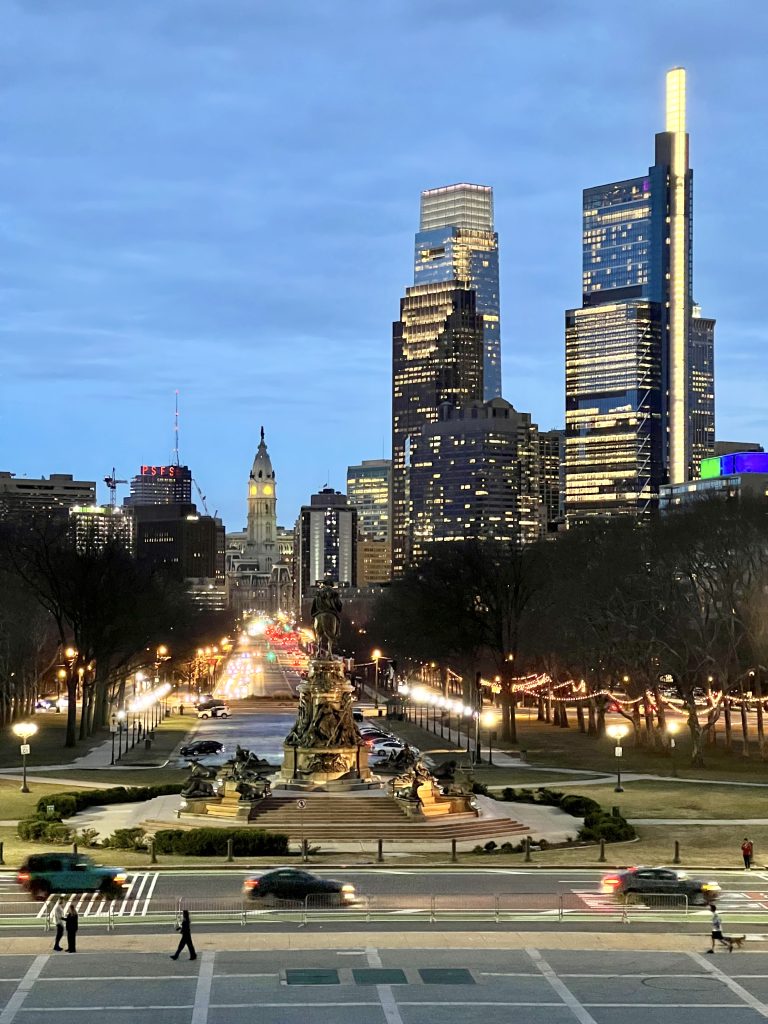 View of Philadelphia skyline from the Rocky Steps