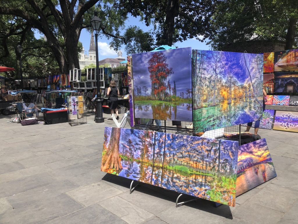 Paintings on display on Jackson Square