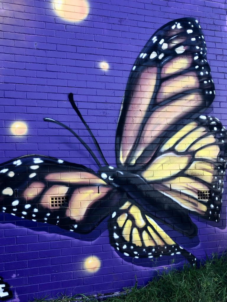 Mural from Katoomba in Australia of a big butterfly - giving a symbolic meaning to the piece My Kids Grew up - Now it's My Turn