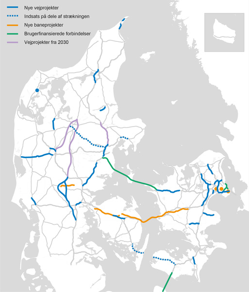 Kort over vej- og jernbaneprojekter togfonden