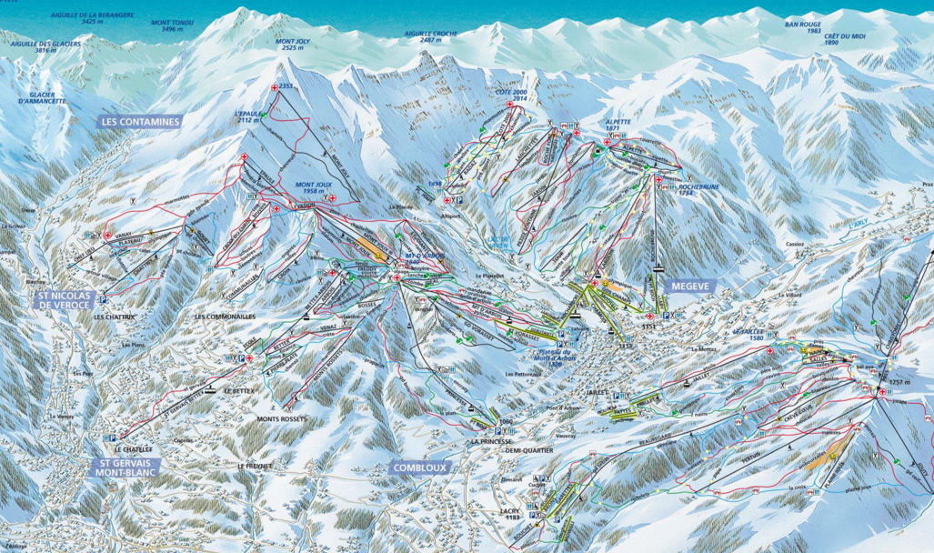 Et fantastisk skiområde med over 300 km fremragende skiløb: St Gervais Mont Blanc, Combloux og Megève
