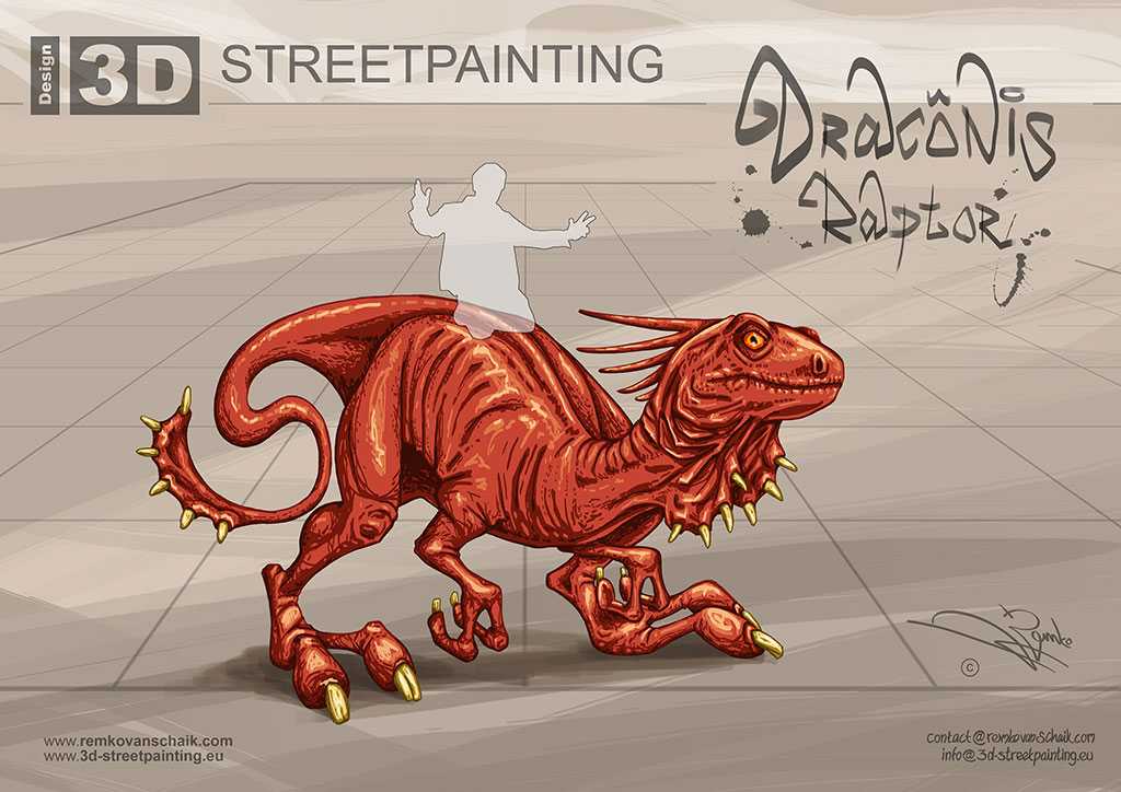 3D Streetpainting Sketch 3D Draconis Raptor