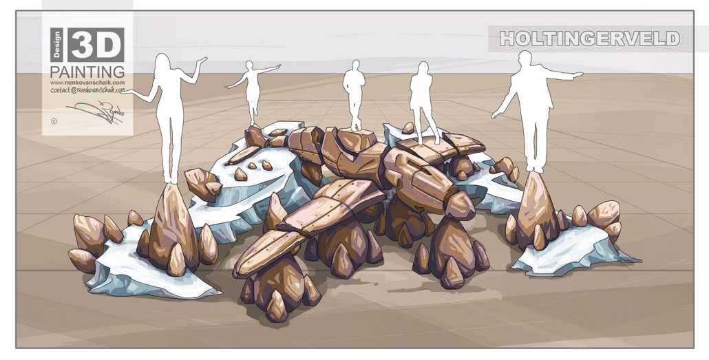 3D Streetpainting Sketch ‘3D Primal landscape molded for Holtingerveld, Havelte, The Netherlands.