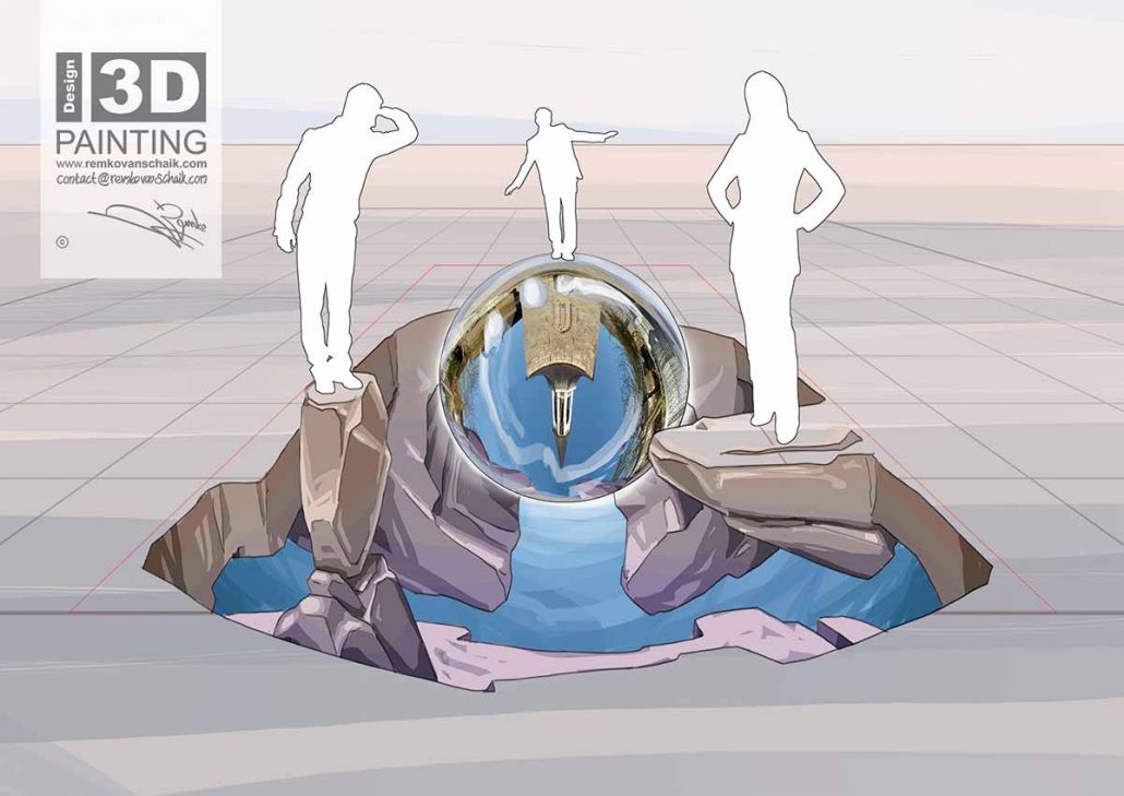 3D Streetpainting Sketch ‘3D Glass Sphere’ designed by Remko van Schaik for Glasrijk Tubbergen Festival 2018