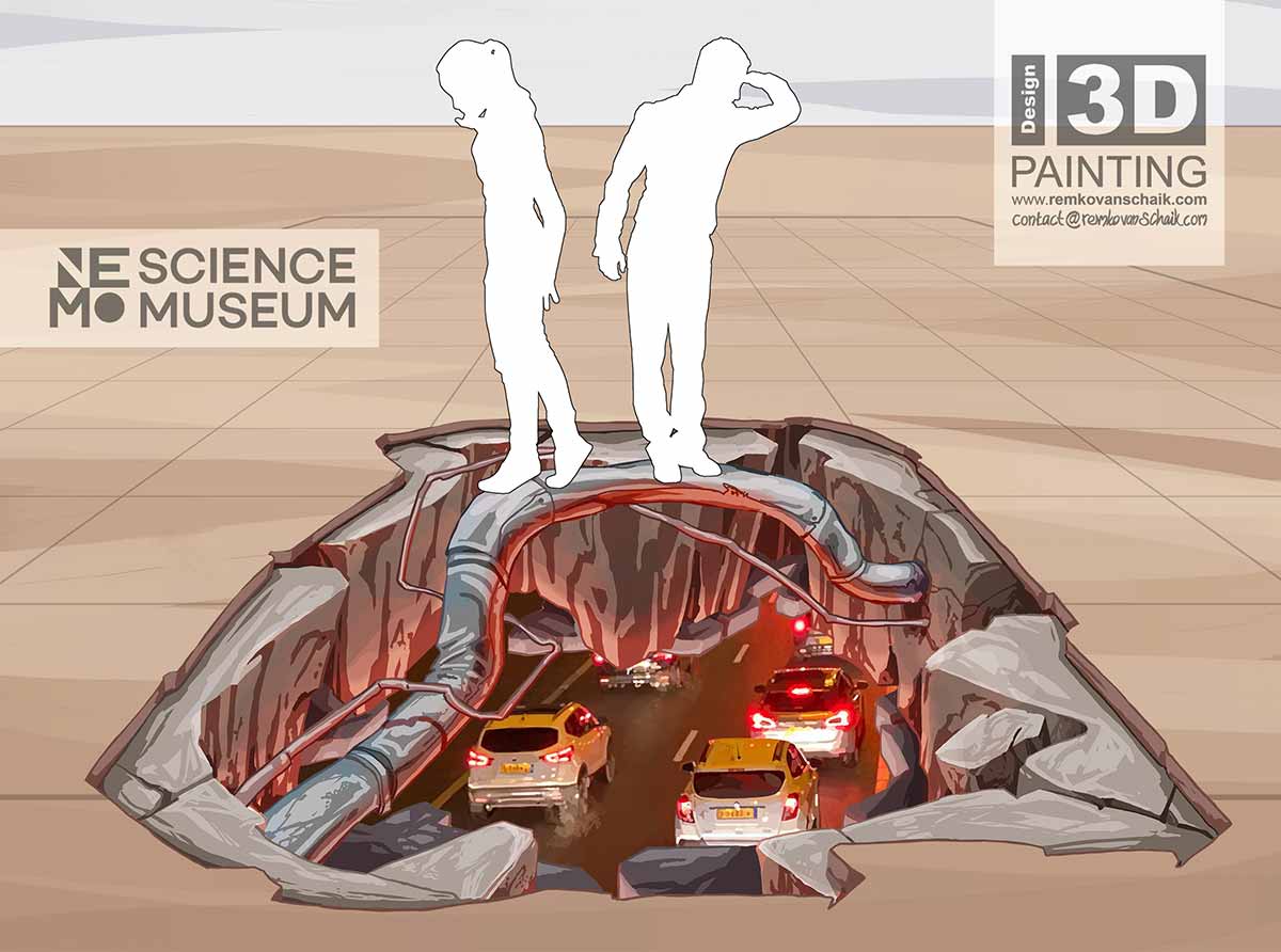 3D Streetpainting Sketch '3D Hole to IJtunnel'