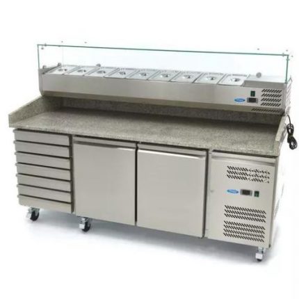 Kjølebenk pizzabord | 580liter | 2 dører + 7 skuffer | B2020xD800xH1000mm | Maxima | MAX0CW | 09400210 | 105503