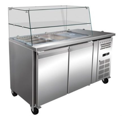 Saladette 2 dører | buet glass og kasse plass | B1365xD700xH875mm | JIUTAI GN2100SALGC | 170637