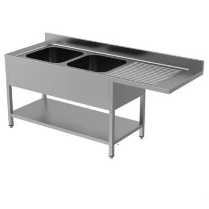 Oppvaskkum | Rustfritt stål | flatpakke | 2 kum til venstre + plass til oppvaskmaskin | B1600xD700xH850mm | Unninox | UNN-SWF-1607085-2L | 251532