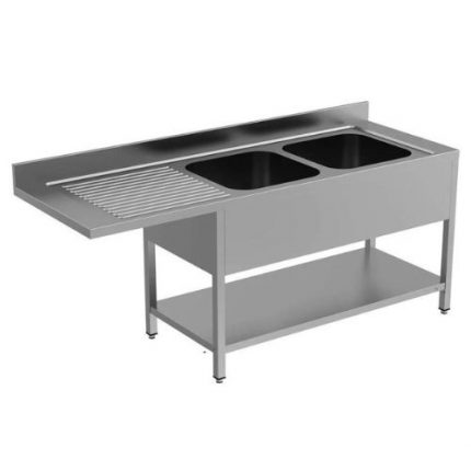 Oppvaskkum | Rustfritt stål | flatpakke | 2 kum til høyre + plass til oppvaskmaskin | B1800xD700xH850mm | Unninox | HGXKAE | UNN-SWF-1807085-2R | 251552