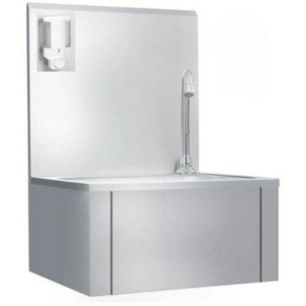 Veggmontert håndvask med knekontroll | såpe dispenser | B400xD404H577mm | HORECA | 280057