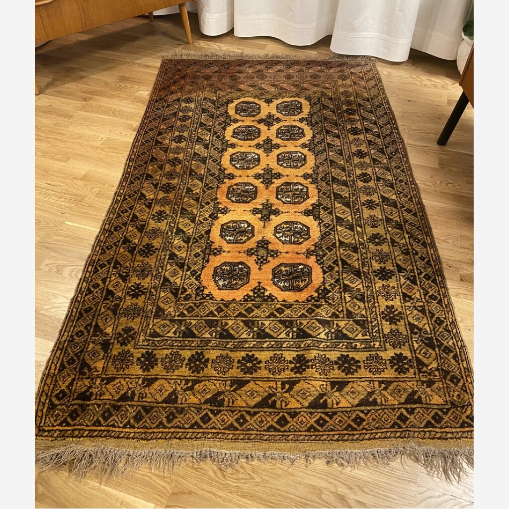 Vintage Guld Afghan Matta • Retro & rugs