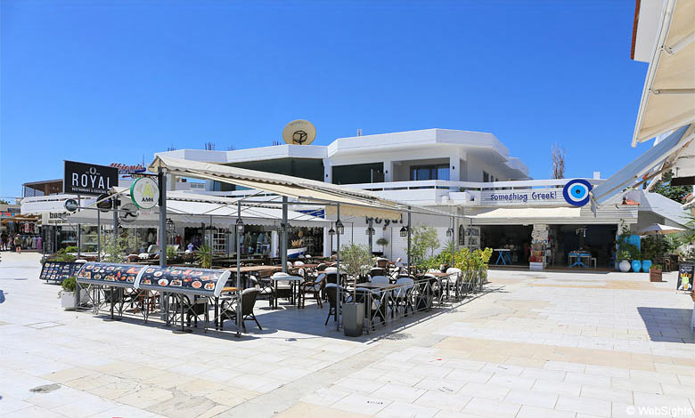 City centre in Ialyssos with shops and restaurants