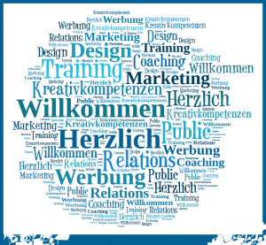 Tagcloud, Wortwolke, Welcome, Public Relations, PR, Public Relations, Werbung, Marketing, Konzeption, Design, Training, Kreativitätskompetenzeng