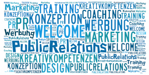 Tagcloud, Wortwolke, Welcome, Public Relations, PR, Public Relations, Werbung, Marketing, Konzeption, Design, Training, Kreativitätskompetenzeng