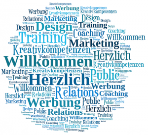 Tagcloud, Wortwolke, Welcome, Public Relations, PR, Public Relations, Werbung, Marketing, Konzeption, Design, Training, Kreativitätskompetenzeng