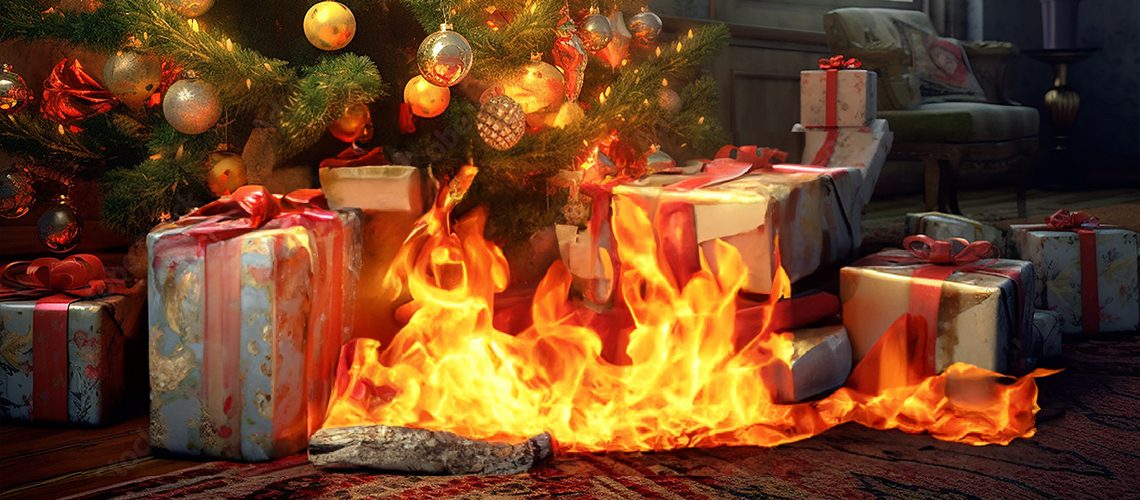 Generative AI – A decorated Christmas tree and wrapped gift unde Generative AI - A decorated Christmas tree and wrapped gift unde