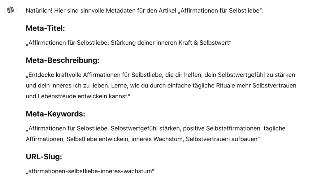 ChatGPT für SEO: Meta-Daten