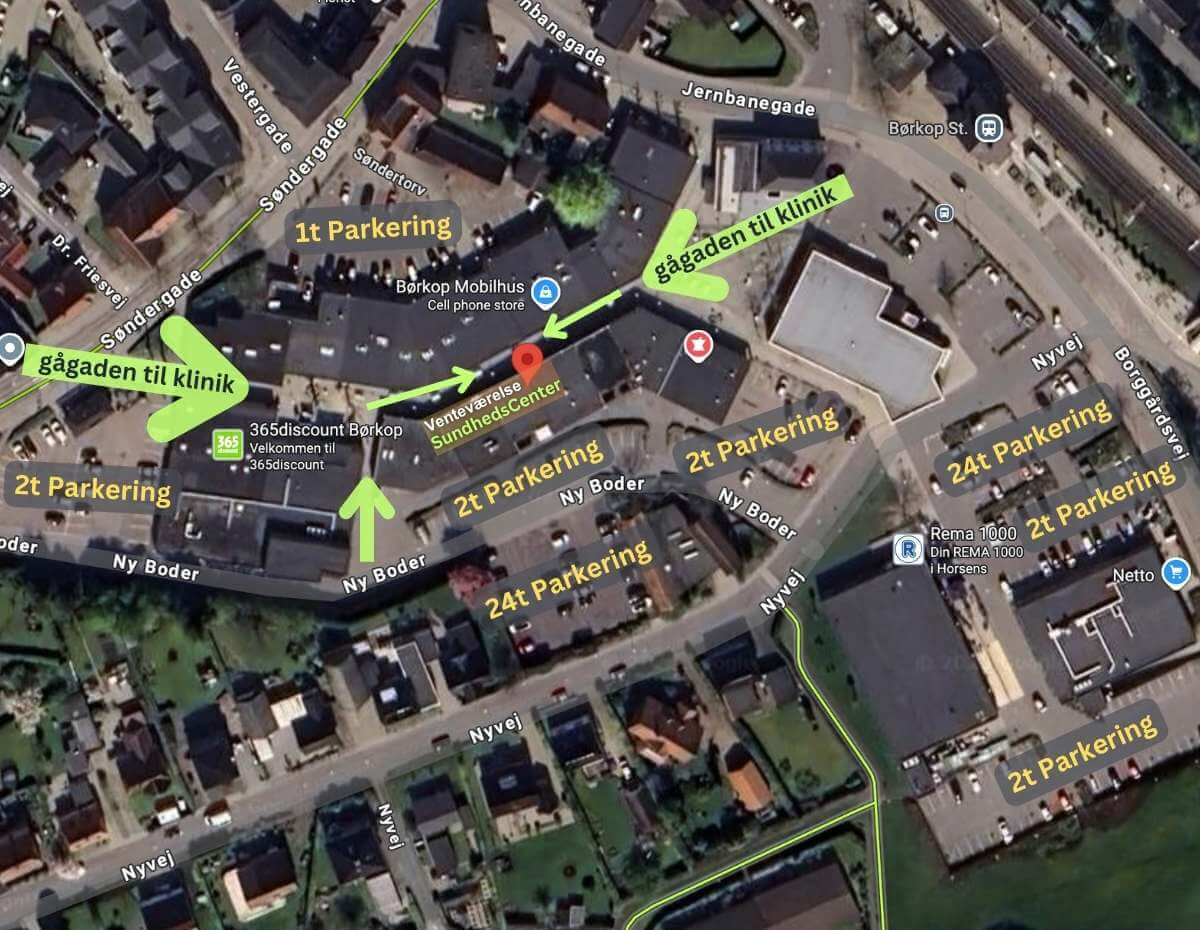 kort over, hvordan du finder venteværelset til vores klinik