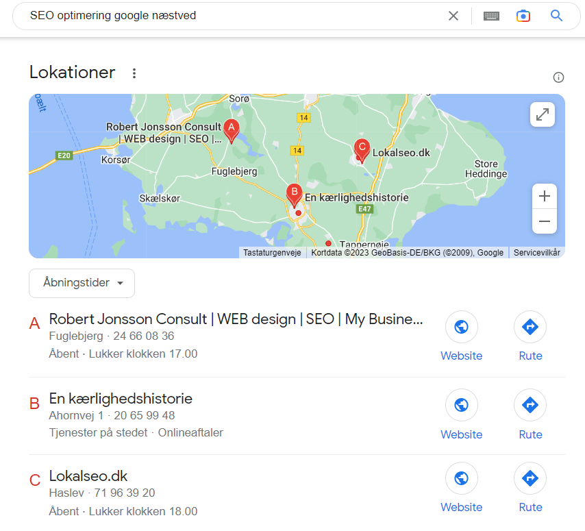 Høj placeringer i Google og My business med fokuseret Lokal SEO. Høj lokal synlighed af din virksomhed