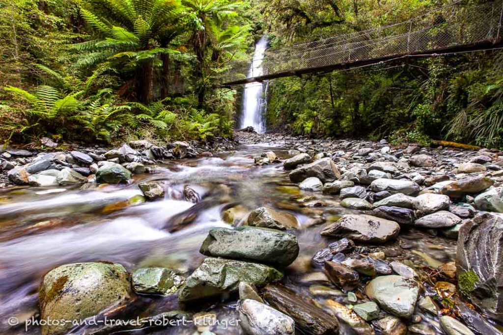 Eine Hängebrücke im Fjordland Nationalpark in Neuseeland