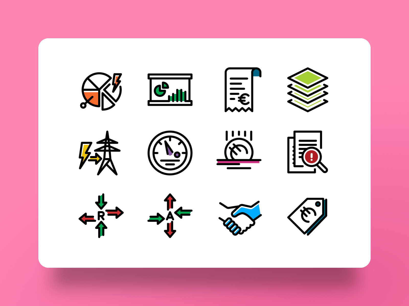 Icon designs, created for Atrias, showing different business concepts for the energy market.