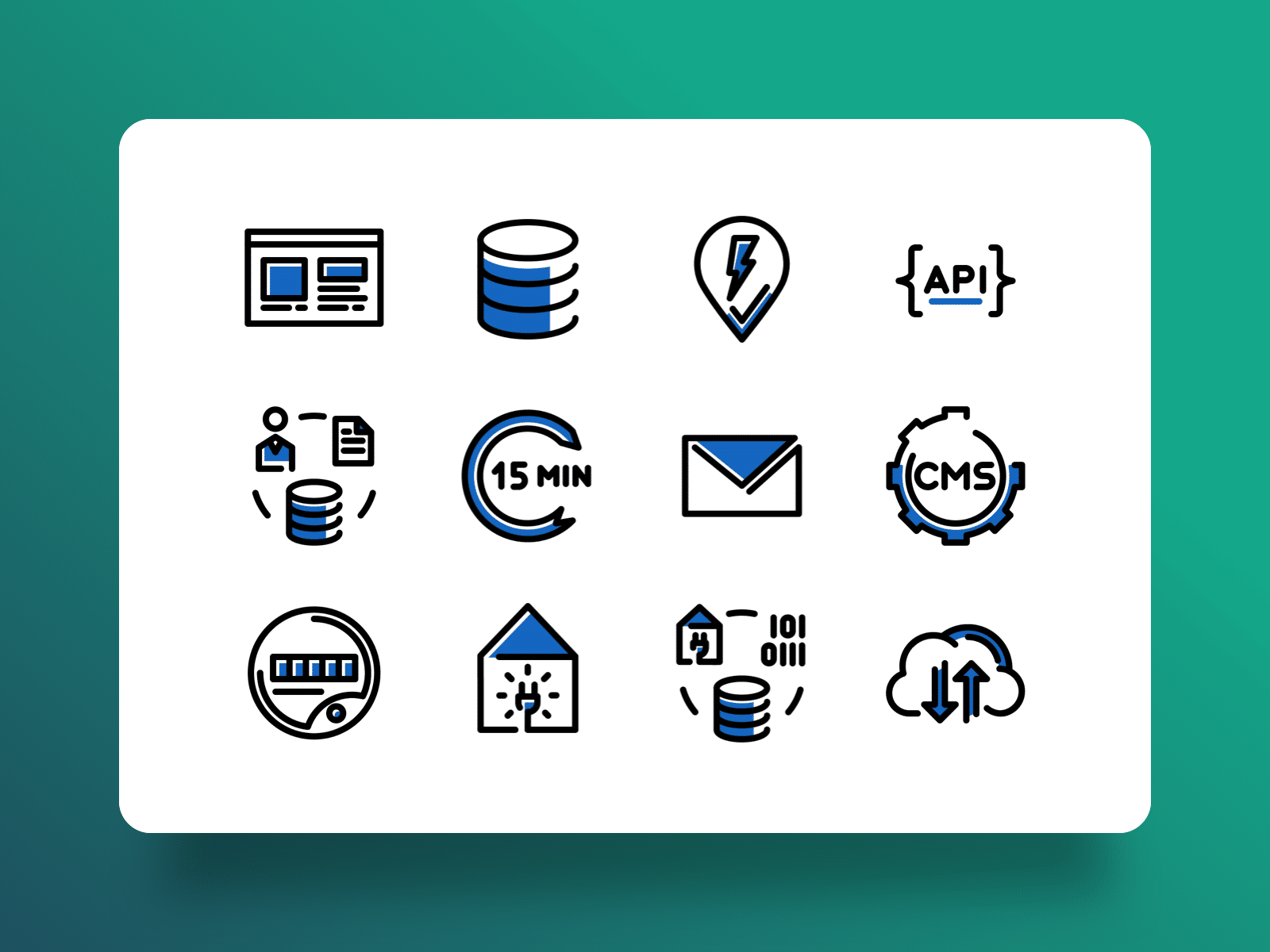 Icon designs, created for Atrias, showing different technical concepts for the energy market.