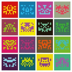 Hourly invasions, different space invaders automatically generated and posted online