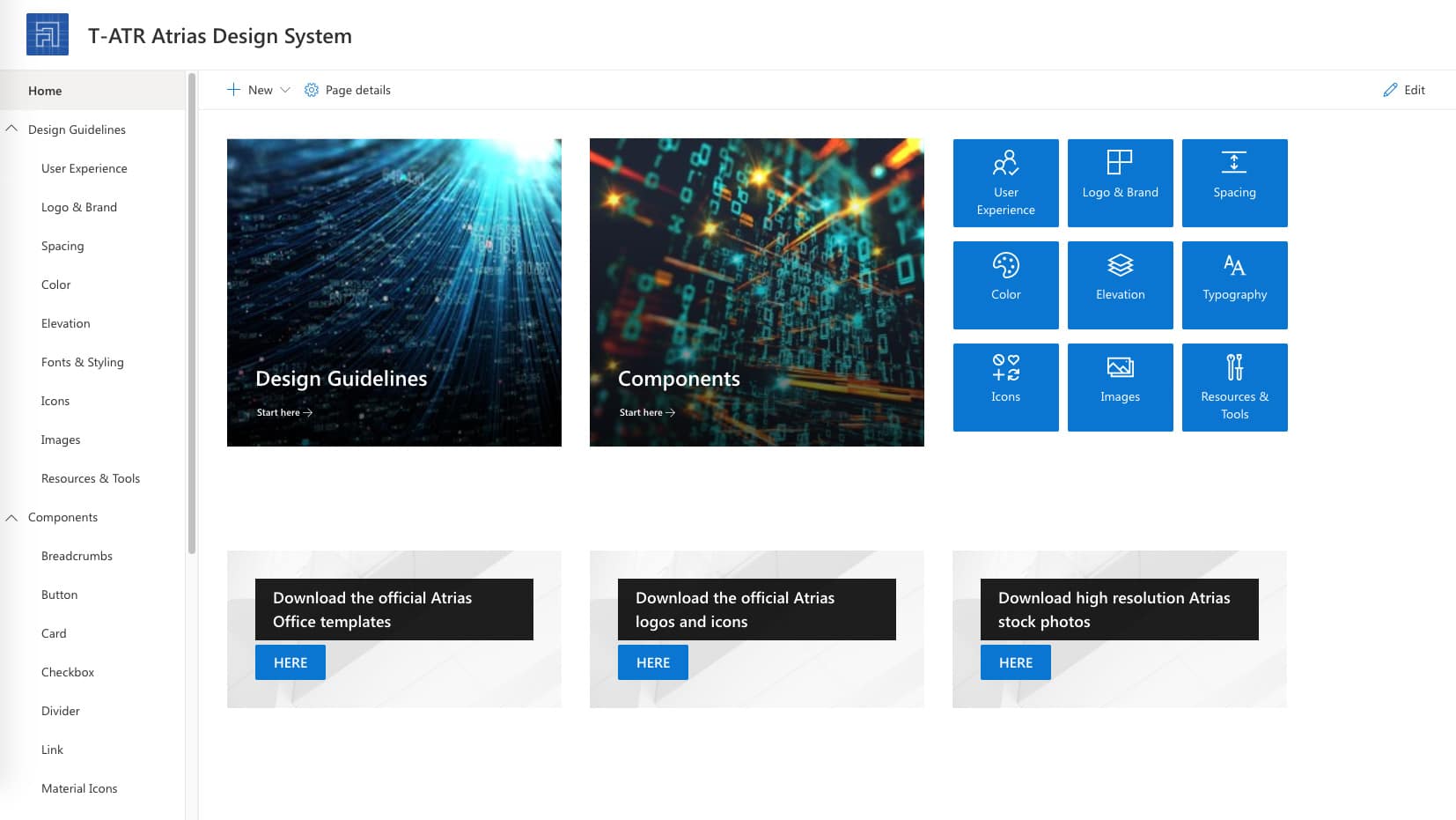 A screenshot of the Atrias Design System on SharePoint