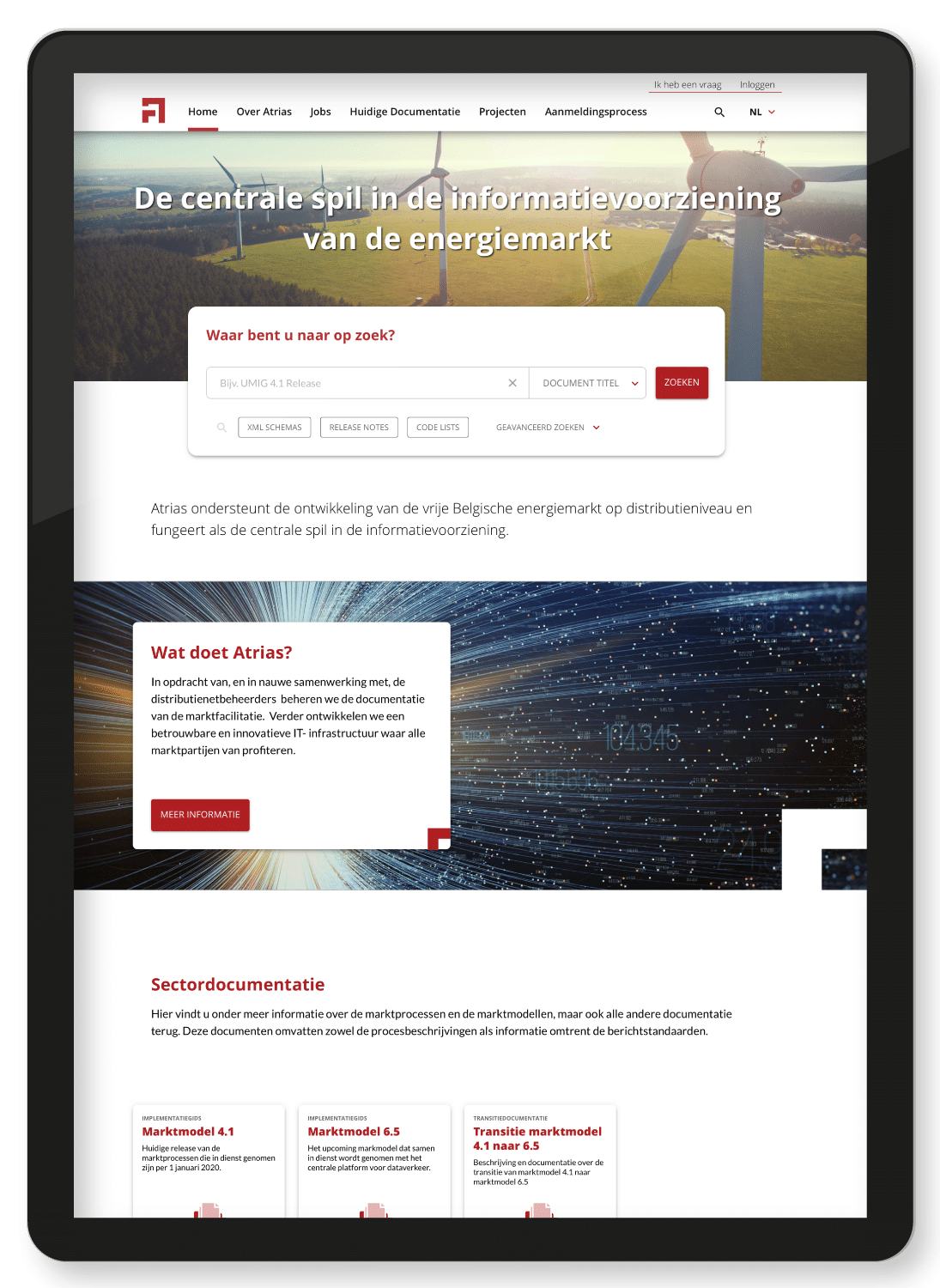 The Atrias website, on an ipad